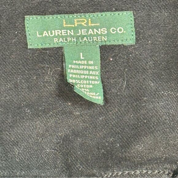 LRL Lauren Jeans Co. Moto Denim Jacket~ Women’s~Black Zip Polo~Size Large - Picture 5 of 5